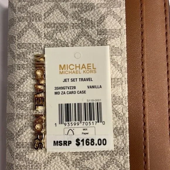 Michael Kors Jet Set Travel Medium Zip Around Card Case Vanilla NWT - Picture 8 of 16